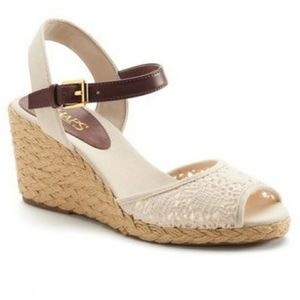 Chaps Espadrille Slingback Crochet Wedges Sz. 8